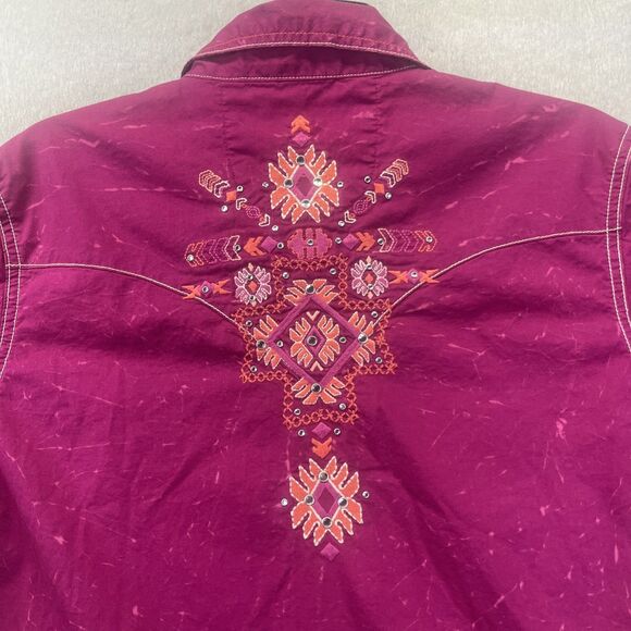 Rock 47 By Wrangler XL Western Shirt Snap Pink Embroidered Rodeo Rhinestone - Picture 10 of 15